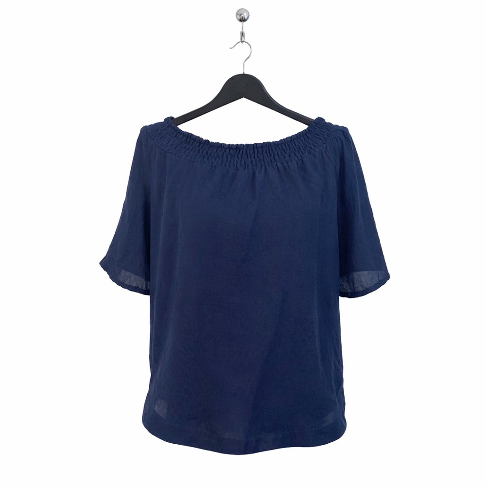 Sharagano - Navy Off-Shoulder Blouse Size: Medium
